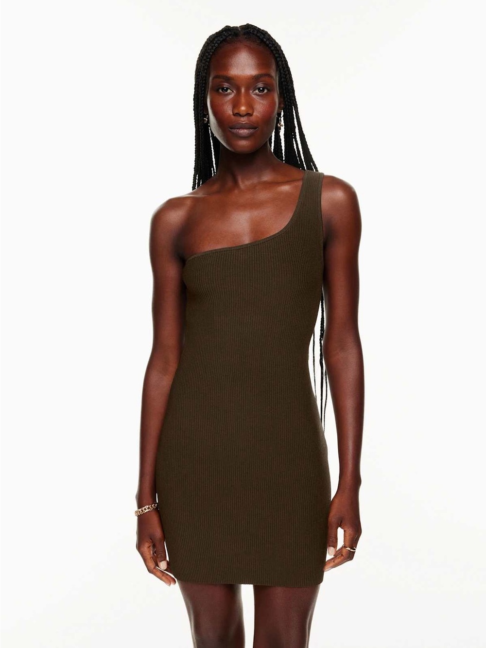 NWT Aritzia Babaton Sculpt Knit one-shoulder Matte Pearl